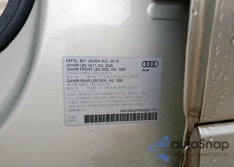 2013 Audi Q5 Premium Plus z USA, uszkodzony, nr VIN WA1DGAFP6DA081779